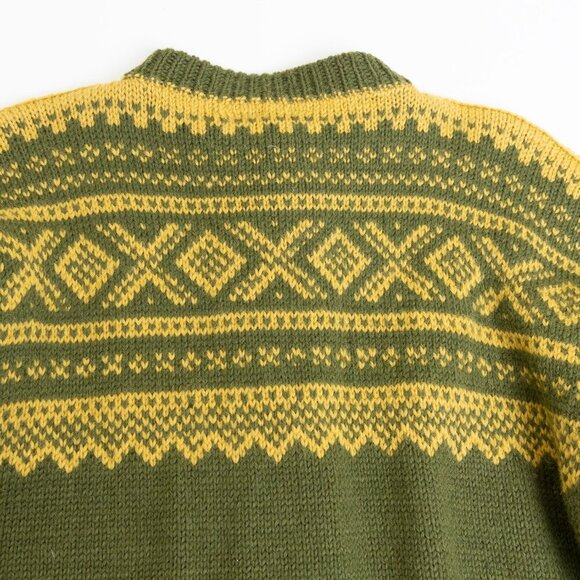 Vintage Marius Norwegian Sweater Wool Cardigan Hand Knit Ski 80s Green Yellow - Picture 13 of 16